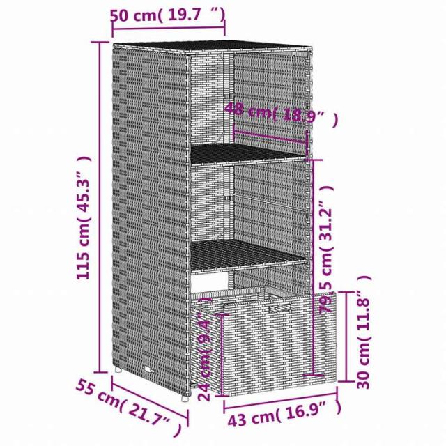 vidaXL ガーデン収納キャビネット 50x55x115 cm ポリラタン製 ブラック家具 アウトドア家具 屋外収納ボックス(代引不可)【送料無料】_12