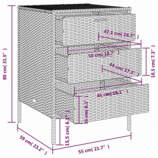 vidaXL ガーデン収納キャビネット 55x59x80 cm ポリラタン製 ブラック家具 アウトドア家具 屋外収納ボックス(代引不可)【送料無料】_12