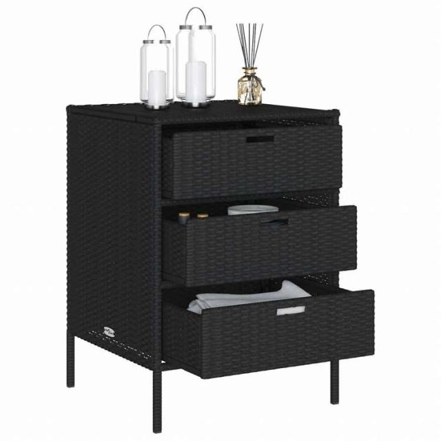 vidaXL ガーデン収納キャビネット 55x59x80 cm ポリラタン製 ブラック家具 アウトドア家具 屋外収納ボックス(代引不可)【送料無料】_4