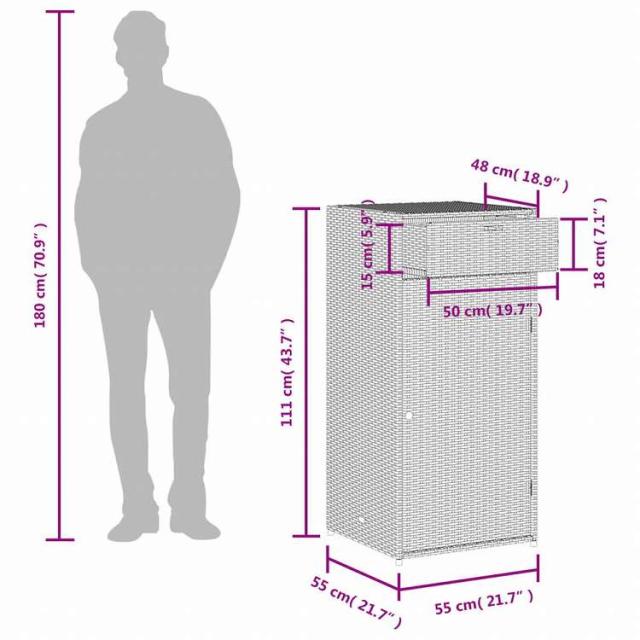 vidaXL ガーデン収納キャビネット 55x55x111 cm ポリラタン製 ブラック家具 アウトドア家具 屋外収納ボックス(代引不可)【送料無料】_11