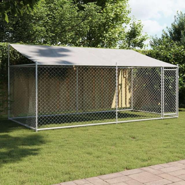 vidaXL 犬用ケージ ルーフ&ドア付き グレー 4x2x2 m 亜鉛メッキ鋼Animals & Pet Supplies ペット用品 犬用品 犬小屋・ドッグラン(代引不可)【送料無料】