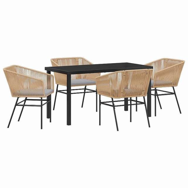 vidaXL ガーデンダイニングセット クッション付き 5 pcs ブラウン 粉体塗装スチール家具 アウトドア家具 屋外家具セットブラウン(代引不可)【送料無料】 38,274円