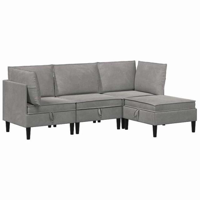 vidaXL リビングルーム家具セット クッション付き ストレージ付き 4 pcs ライトグレー ベルベット家具 家具セット リビングルーム家具セットライトグレー(代引不可)【送料無料】 42,214円