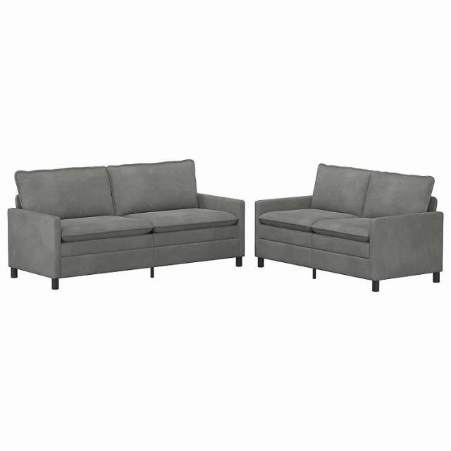 vidaXL ソファセット 2 pcs ダークグレー ベルベット家具 ソファグレー(代引不可)【送料無料】