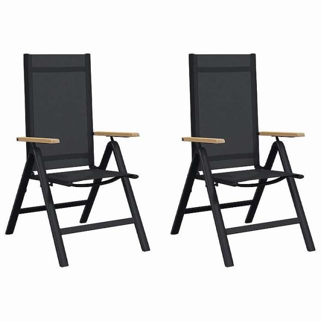 vidaXL リクライニングガーデンチェア 2 pcs ブラック 58 x 73 x 111.5 cm テキスタイル家具 アウトドア家具 屋外椅子 アウトドアベンチチェアブラック(代引不可)【送料無料】