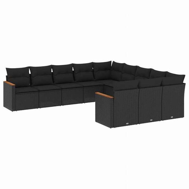 vidaXL 11ピース ガーデンソファセット クッション付き ブラック ポリラタン家具 アウトドア家具 屋外家具セット黒(代引不可)【送料無料】