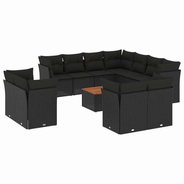 vidaXL 12ピース ガーデンソファセット クッション付き ブラック ポリラタン家具 アウトドア家具 屋外家具セット黒(代引不可)【送料無料】 64,717円
