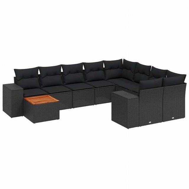 vidaXL 10点セット ガーデンソファセット クッション付き ブラック ポリラタン家具 アウトドア家具 屋外家具セット黒(代引不可)【送料無料】