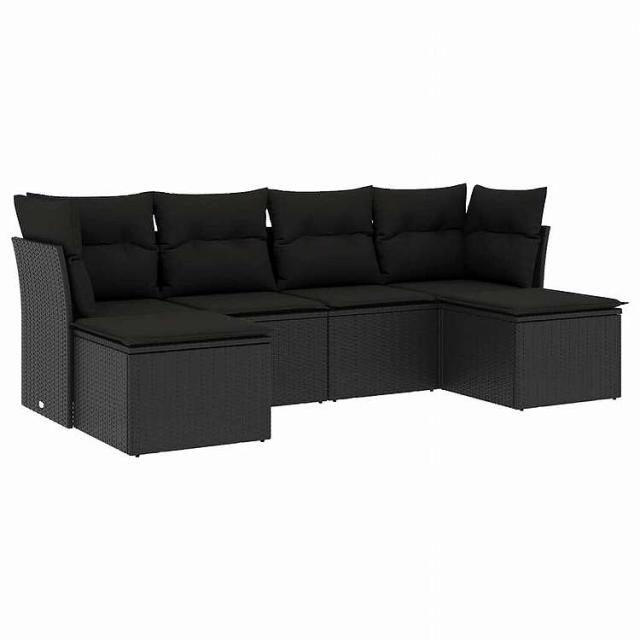 vidaXL 6点セット ガーデンソファセット クッション付き ブラック ポリラタン家具 アウトドア家具 屋外家具セット黒(代引不可)【送料無料】