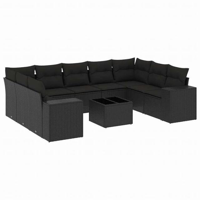 vidaXL 10点セット ガーデンソファセット クッション付き ブラック ポリラタン家具 アウトドア家具 屋外家具セット黒(代引不可)【送料無料】 56,906円