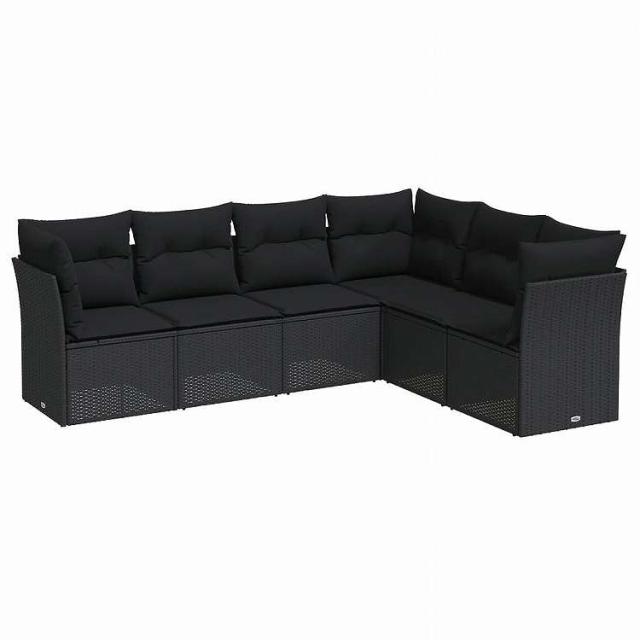 vidaXL 6点セット ガーデンソファセット クッション付き ブラック ポリラタン家具 アウトドア家具 屋外家具セット黒(代引不可)【送料無料】