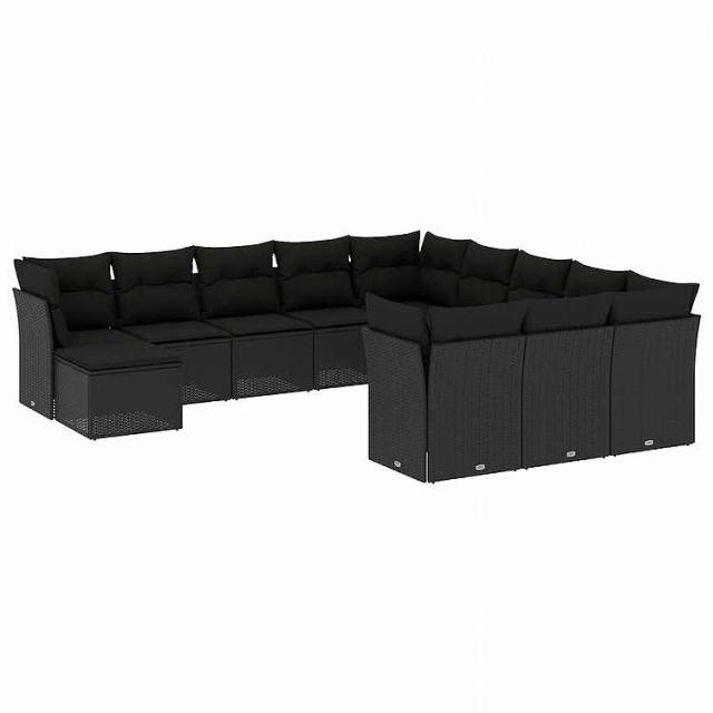 vidaXL 12ピース ガーデンソファセット クッション付き ブラック ポリラタン家具 アウトドア家具 屋外家具セット黒(代引不可)【送料無料】 59,714円
