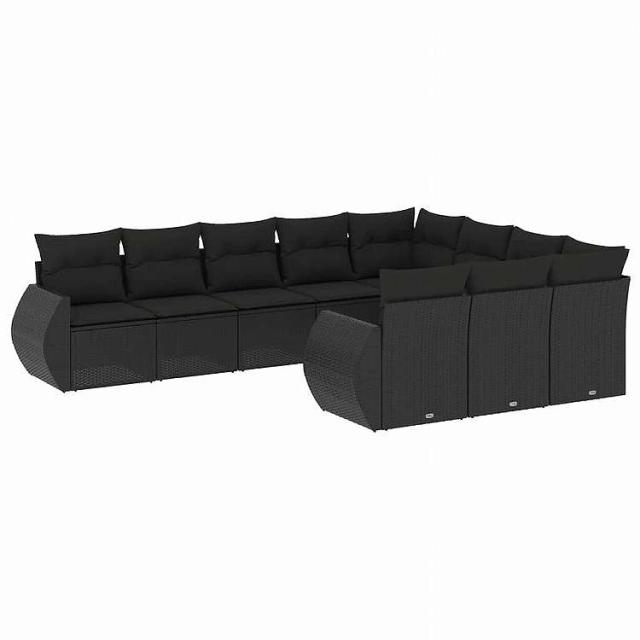 vidaXL 10点セット ガーデンソファセット クッション付き ブラック ポリラタン家具 アウトドア家具 屋外家具セット黒(代引不可)【送料無料】