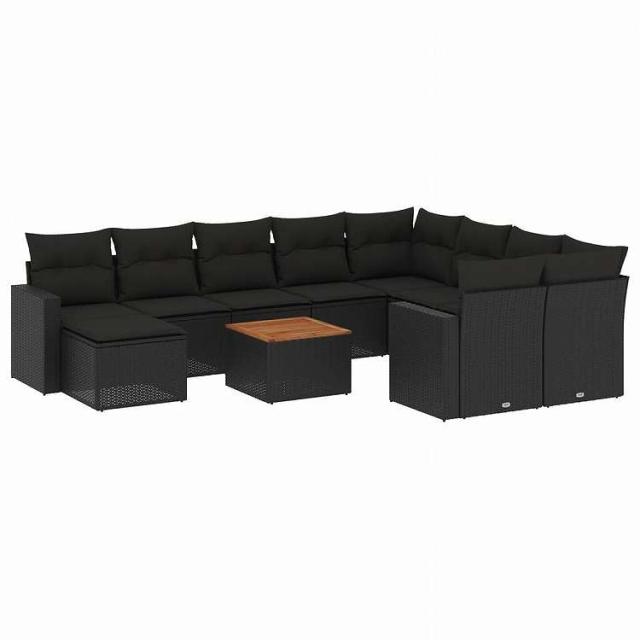 vidaXL 11ピース ガーデンソファセット クッション付き ブラック ポリラタン家具 アウトドア家具 屋外家具セット黒(代引不可)【送料無料】