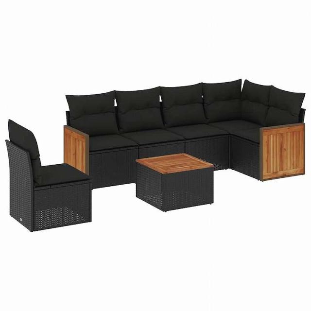 vidaXL 7点セット ガーデンソファセット クッション付き ブラック ポリラタン家具 アウトドア家具 屋外家具セット黒(代引不可)【送料無料】 50,120円