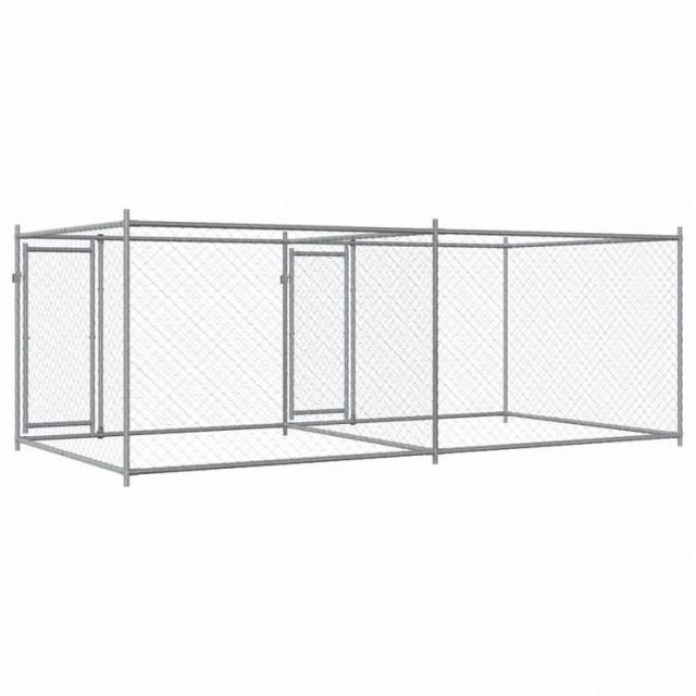 vidaXL 犬用ケージ ドア付き グレー 4x2x1.5 m 亜鉛メッキ鋼動物