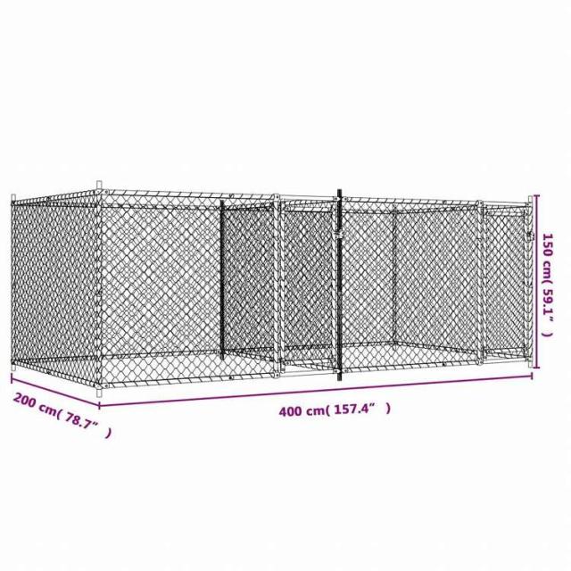 vidaXL 犬用ケージ ドア付き グレー 4x2x1.5 m 亜鉛メッキ鋼動物
