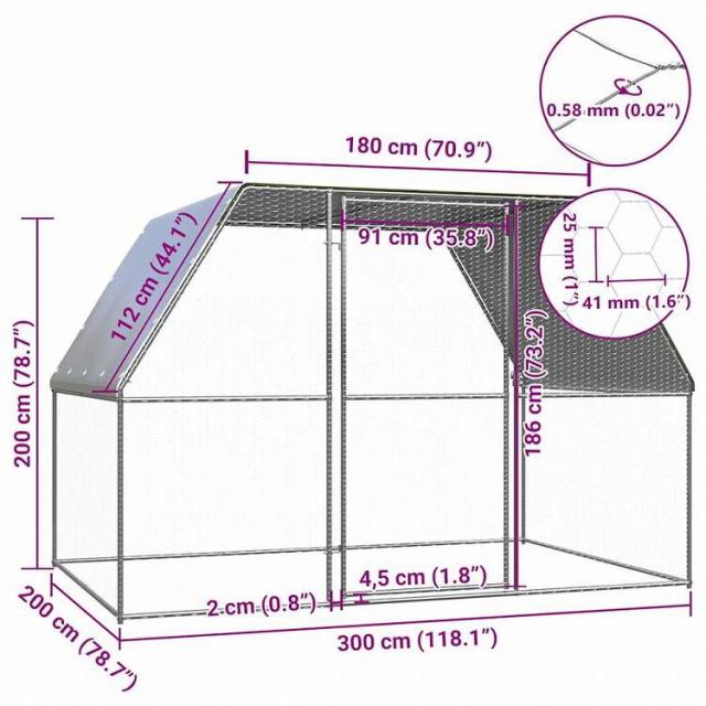 vidaXL 鶏小屋 シルバー&グレー 3x2x2 m 亜鉛メッキ鋼動物&ペット用品 ペット用品 小動物用品 小動物 飼育・ケージ(代引不可)【送料無料】_3