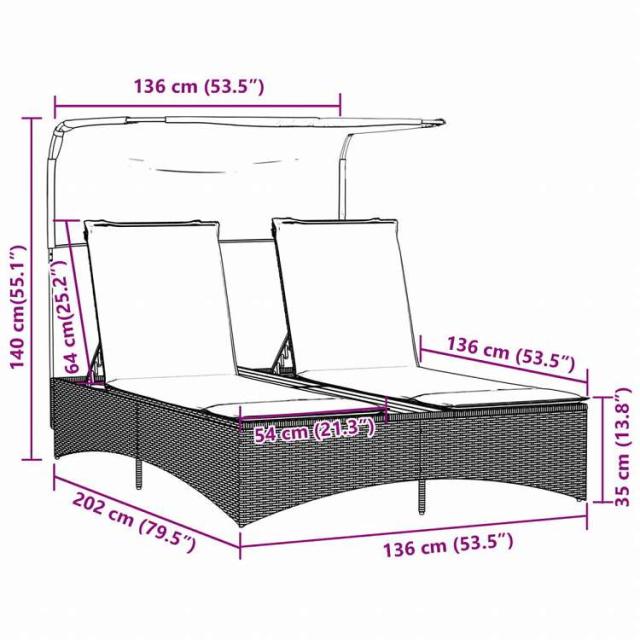 vidaXL ダブルサンラウンジャー キャノピー&クッション付き グレー ポリラタン家具 アウトドア家具 屋外椅子 サンラウンジャー(代引不可)【送料無料】_10