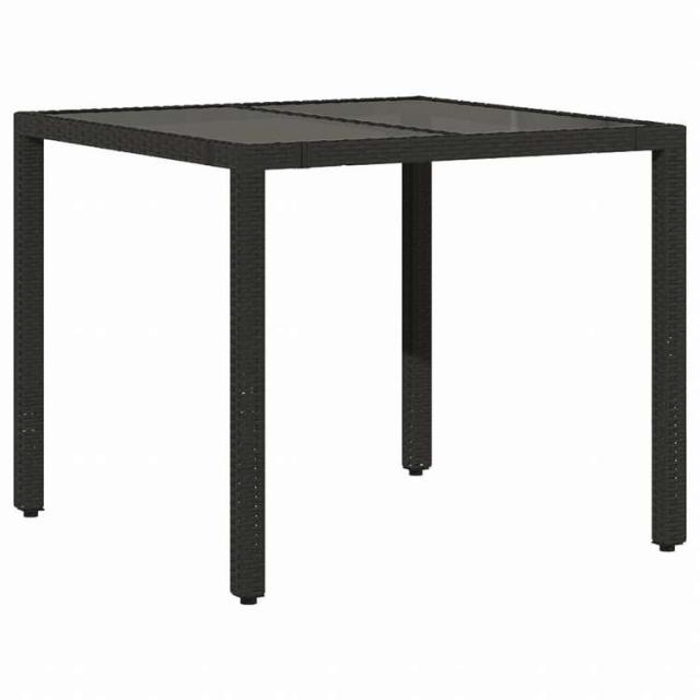 vidaXL ガーデンテーブル ガラストップ付き 90x90x75 cm ポリラタン製 ブラック家具 アウトドア家具 アウトドアテーブル(代引不可)【送料無料】_1