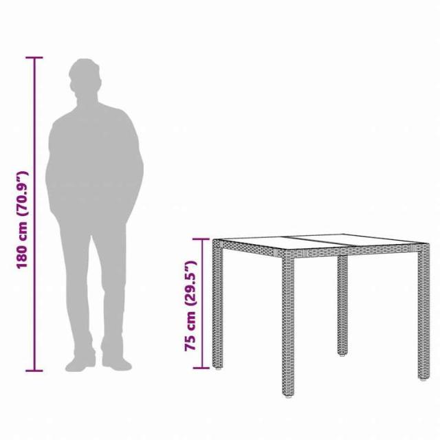 vidaXL ガーデンテーブル ガラストップ付き 90x90x75 cm ポリラタン製 ブラック家具 アウトドア家具 アウトドアテーブル(代引不可)【送料無料】_9