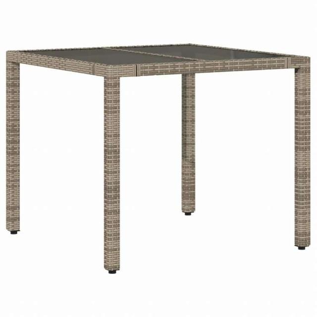 vidaXL ガーデンテーブル ガラストップ付き 90x90x75 cm ポリラタン製 グレー家具 アウトドア家具 アウトドアテーブル(代引不可)【送料無料】_1