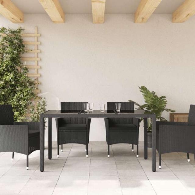vidaXL ガーデンテーブル ガラストップ付き 150x90x75 cm ポリラタン製 ブラック家具 アウトドア家具 アウトドアテーブル(代引不可)【送料無料】_2