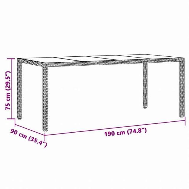 vidaXL ガーデンテーブル ガラストップ付き 190 x 90 x 75 cm ポリラタン製 グレー家具 アウトドア家具 アウトドアテーブル(代引不可)【送料無料】_10