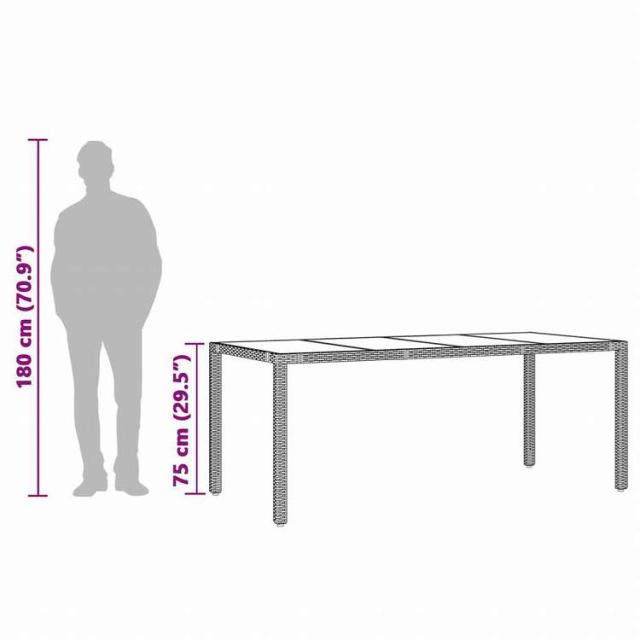 vidaXL ガーデンテーブル ガラストップ付き 190 x 90 x 75 cm ポリラタン製 グレー家具 アウトドア家具 アウトドアテーブル(代引不可)【送料無料】_9