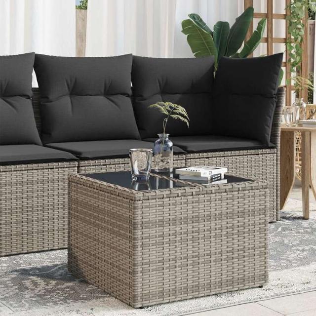 vidaXL ガーデンテーブル ガラス天板付 グレー 55x55x37 cm ポリラタン製家具 アウトドア家具 アウトドアテーブル(代引不可)【送料無料】