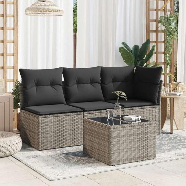 vidaXL ガーデンテーブル ガラス天板付 グレー 55x55x37 cm ポリラタン製家具 アウトドア家具 アウトドアテーブル(代引不可)【送料無料】_2