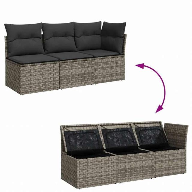 vidaXL ガーデンソファ クッション付 3人掛け グレー ポリラタン家具 アウトドア家具 屋外椅子 屋外ソファ(代引不可)【送料無料】_8