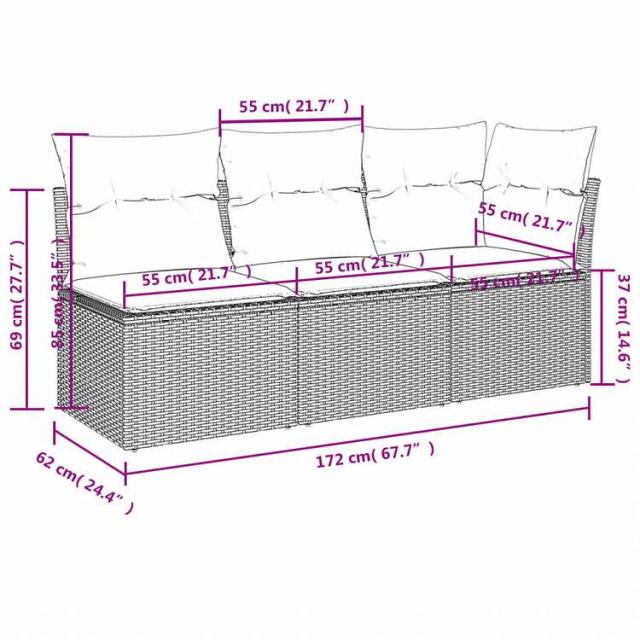 vidaXL ガーデンソファ クッション付 3人掛け グレー ポリラタン家具 アウトドア家具 屋外椅子 屋外ソファ(代引不可)【送料無料】_9