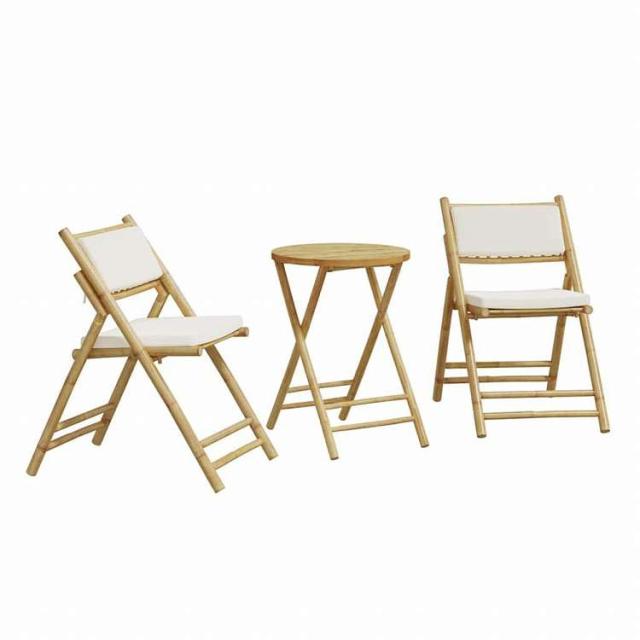 vidaXL 折りたたみ式ビストロ3点セット クッション付き 竹製家具 アウトドア家具 屋外家具セット(代引不可)【送料無料】_1
