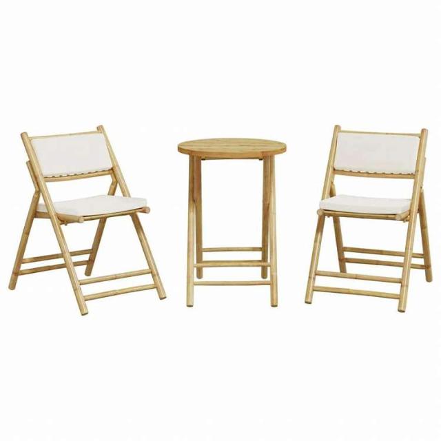 vidaXL 折りたたみ式ビストロ3点セット クッション付き 竹製家具 アウトドア家具 屋外家具セット(代引不可)【送料無料】_3