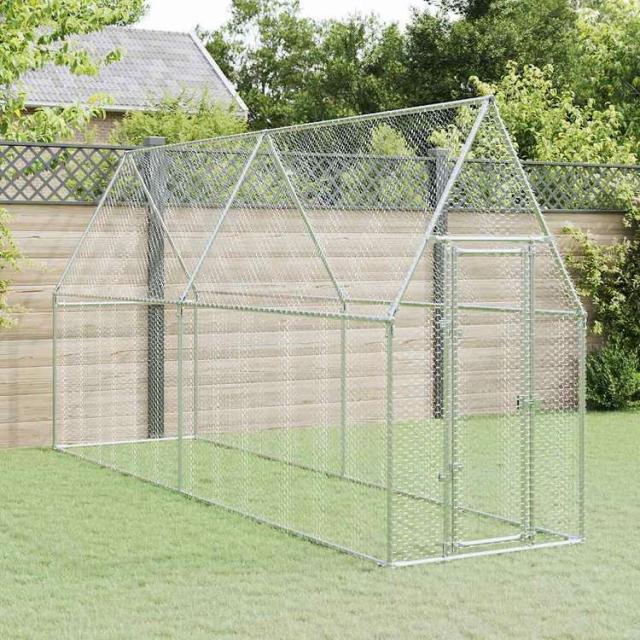 vidaXL 鶏掘っ建て小屋 しろがね色 400x100x190 糎 ジンクメッキ鋼毛の荒物&愛玩動物装具 愛玩動物装具 小毛の荒物装具 小毛の荒物 繁殖・臥せ篭(代引不可)【貨物輸送無料】