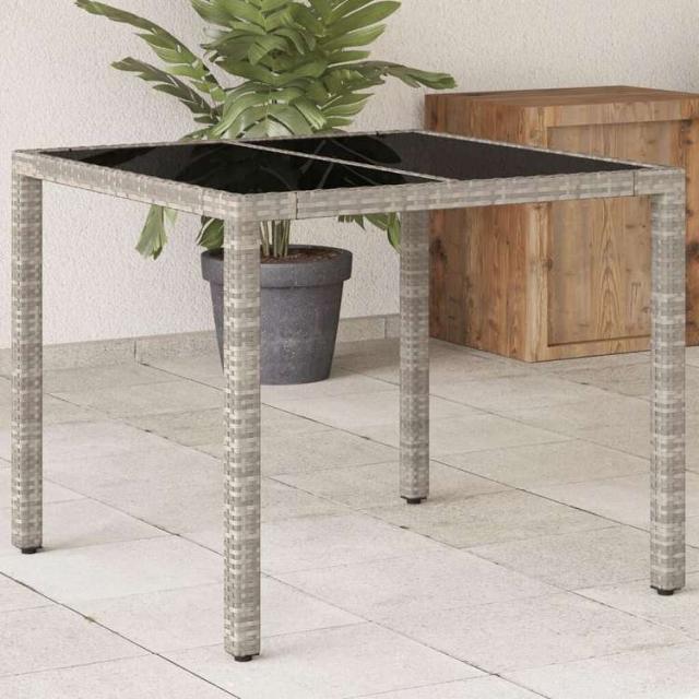 vidaXL ガーデンテーブル ガラス天板付き 90x90x75 cm ポリラタン製 グレー家具 アウトドア家具 アウトドアテーブル(代引不可)【送料無料】