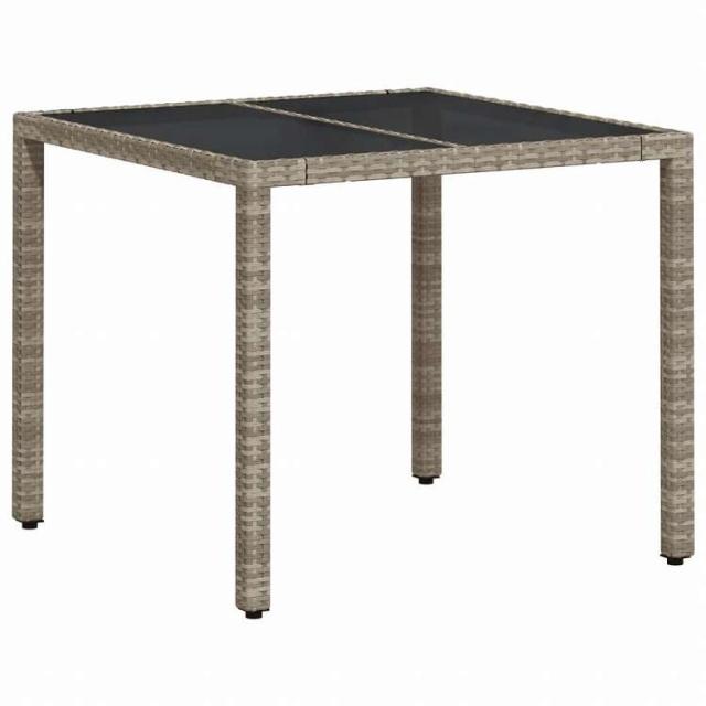 vidaXL ガーデンテーブル ガラス天板付き 90x90x75 cm ポリラタン製 グレー家具 アウトドア家具 アウトドアテーブル(代引不可)【送料無料】_1