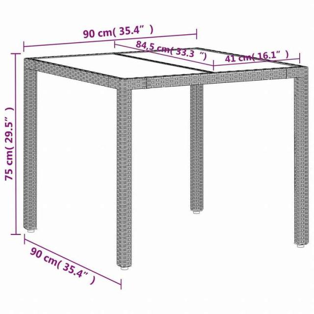 vidaXL ガーデンテーブル ガラス天板付き 90x90x75 cm ポリラタン製 グレー家具 アウトドア家具 アウトドアテーブル(代引不可)【送料無料】_10