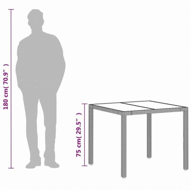 vidaXL ガーデンテーブル ガラス天板付き 90x90x75 cm ポリラタン製 グレー家具 アウトドア家具 アウトドアテーブル(代引不可)【送料無料】_11