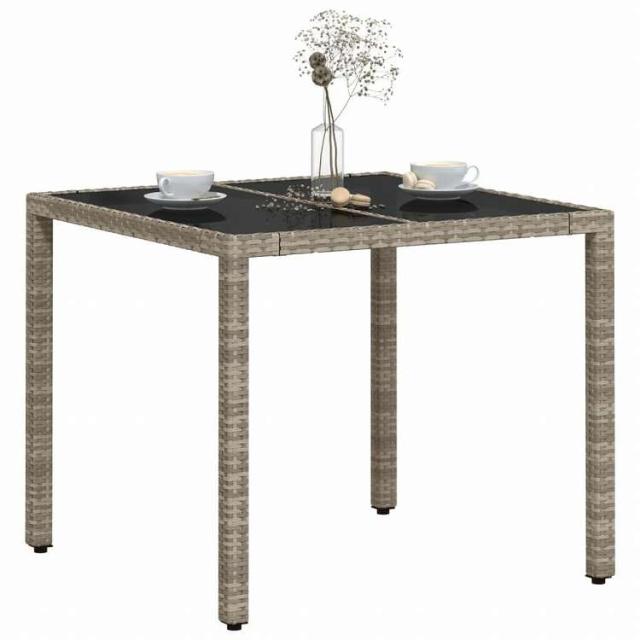 vidaXL ガーデンテーブル ガラス天板付き 90x90x75 cm ポリラタン製 グレー家具 アウトドア家具 アウトドアテーブル(代引不可)【送料無料】_3
