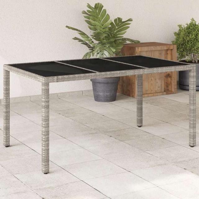 vidaXL ガーデンテーブル ガラス天板付き 150x90x75 cm ポリラタン製 ライトグレー家具 アウトドア家具 アウトドアテーブル(代引不可)【送料無料】