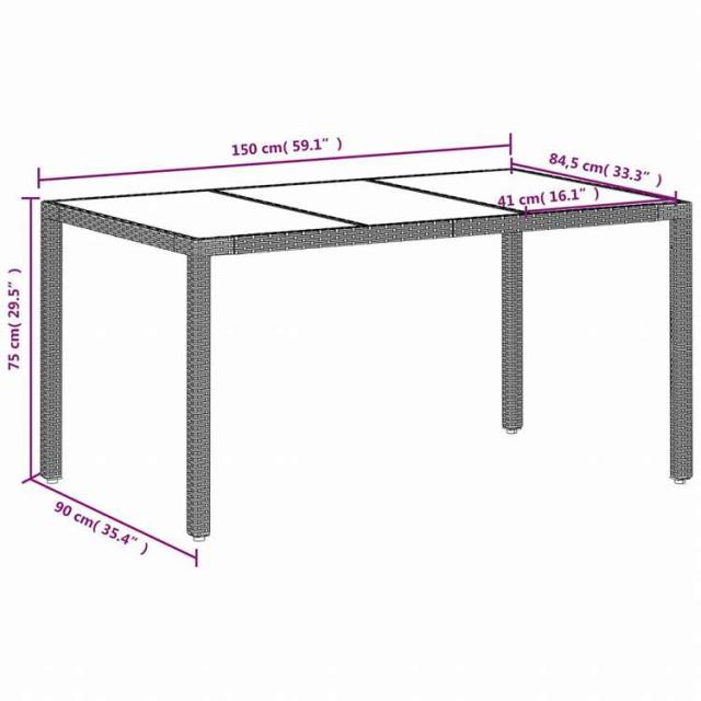 vidaXL ガーデンテーブル ガラス天板付き 150x90x75 cm ポリラタン製 ライトグレー家具 アウトドア家具 アウトドアテーブル(代引不可)【送料無料】_10