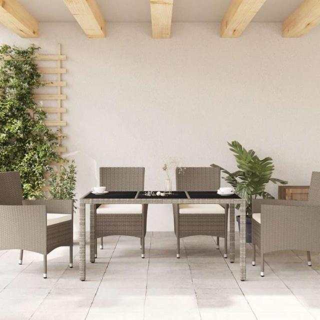 vidaXL ガーデンテーブル ガラス天板付き 150x90x75 cm ポリラタン製 ライトグレー家具 アウトドア家具 アウトドアテーブル(代引不可)【送料無料】_2