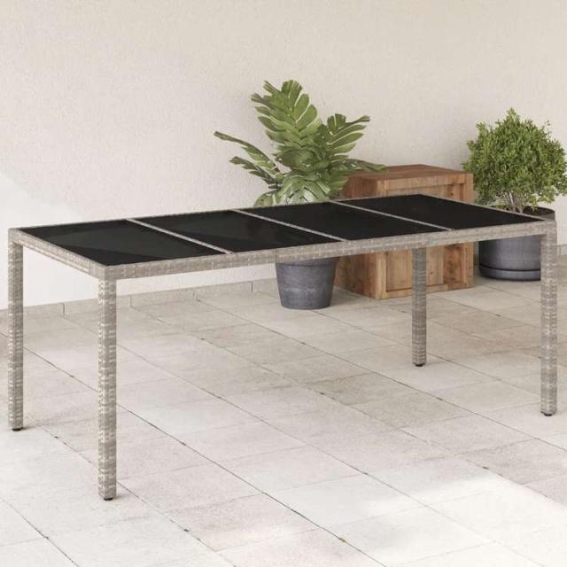 vidaXL ガーデンテーブル ガラス天板付き 190x90x75 cm ポリラタン製 ライトグレー家具 アウトドア家具 アウトドアテーブル(代引不可)【送料無料】