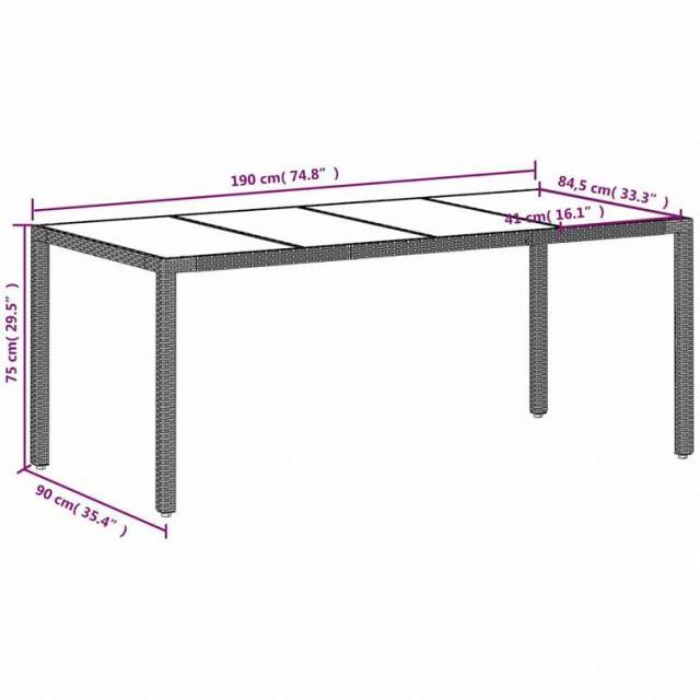 vidaXL ガーデンテーブル ガラス天板付き 190x90x75 cm ポリラタン製 ライトグレー家具 アウトドア家具 アウトドアテーブル(代引不可)【送料無料】_10