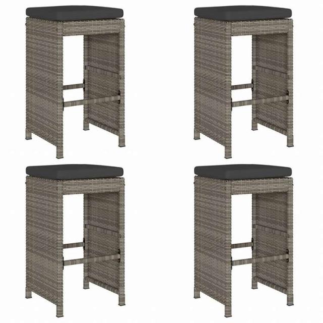 vidaXL ガーデンバースツール 4点 クッション付き ポリラタン製 グレー家具 アウトドア家具 屋外椅子 アウトドアベンチチェア(代引不可)【送料無料】