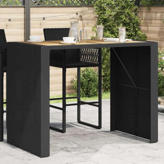 vidaXL ガーデンバーテーブル アカシア製天板 145x80x110 cm ポリラタン製 ブラック家具 アウトドア家具 アウトドアテーブル(代引不可)【送料無料】