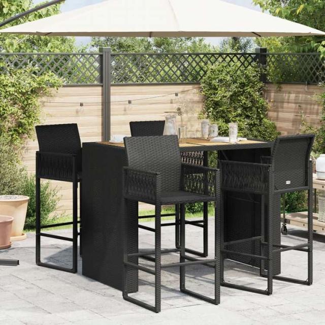 vidaXL ガーデンバーテーブル アカシア製天板 145x80x110 cm ポリラタン製 ブラック家具 アウトドア家具 アウトドアテーブル(代引不可)【送料無料】_2