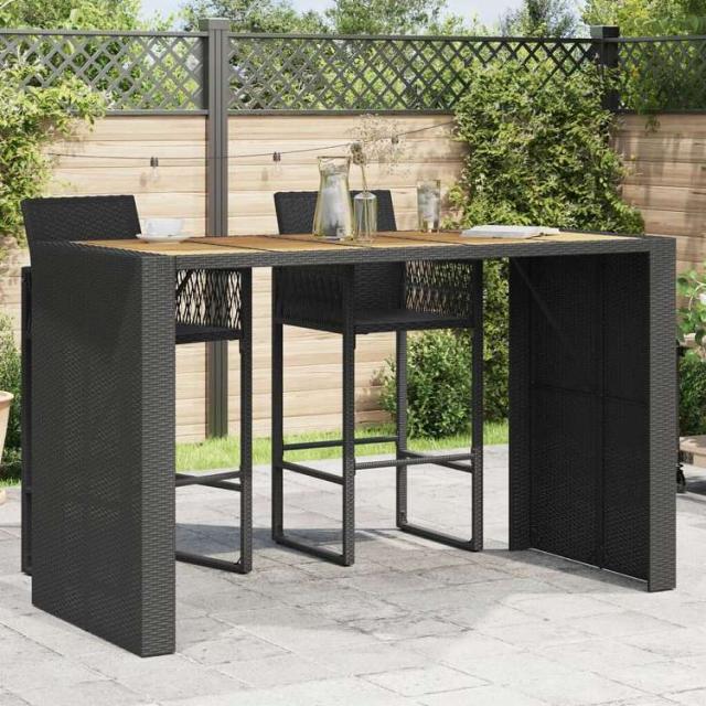 vidaXL ガーデンバーテーブル アカシア製天板 185x80x110 cm ポリラタン製 ブラック家具 アウトドア家具 アウトドアテーブル(代引不可)【送料無料】
